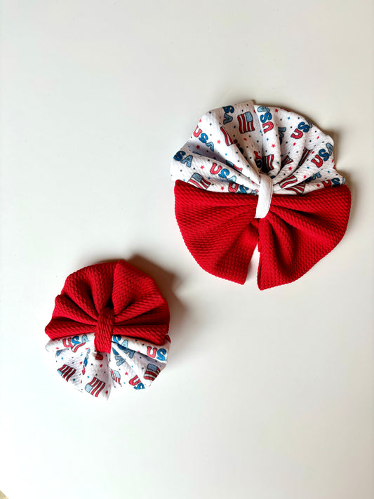 DUAL TONE RED PATRIOTIC BOW